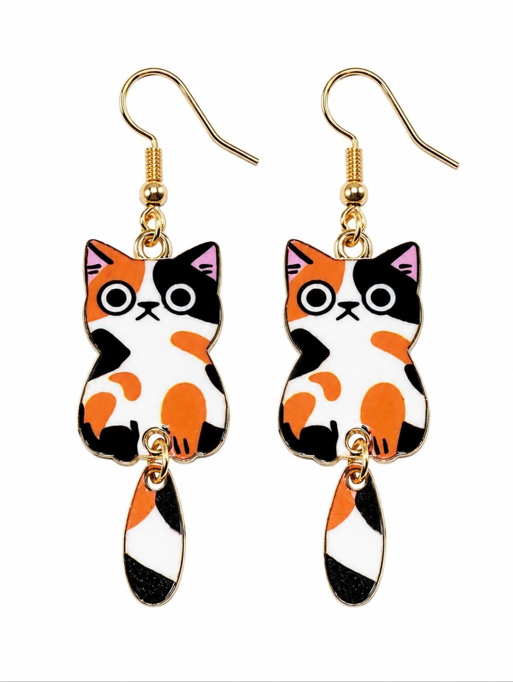 NWT 2.25" Cute Tabby Cat Dangle Fish Hook Earrings with Swing Tail